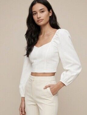 Babaton Hadwyn Crop Top Blouse Long Sleeve Shirt Square Neck Size Small Country